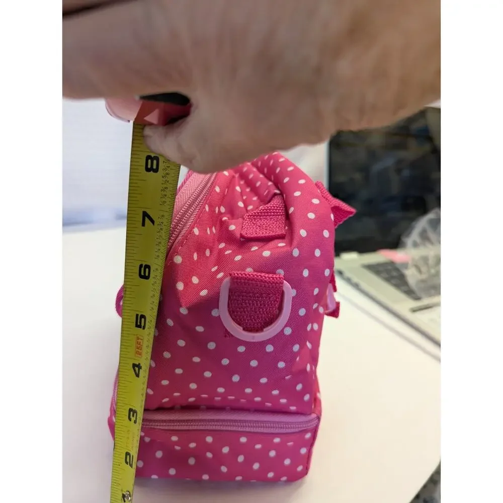 Hello Kitty Bow,Lunch Bag Cosmetic Bag Sanrio Polka Dot Cold Area Long Strap NWT